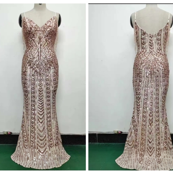 Elegant Sequined Evening Gown in Beige - Picture 13 of 13